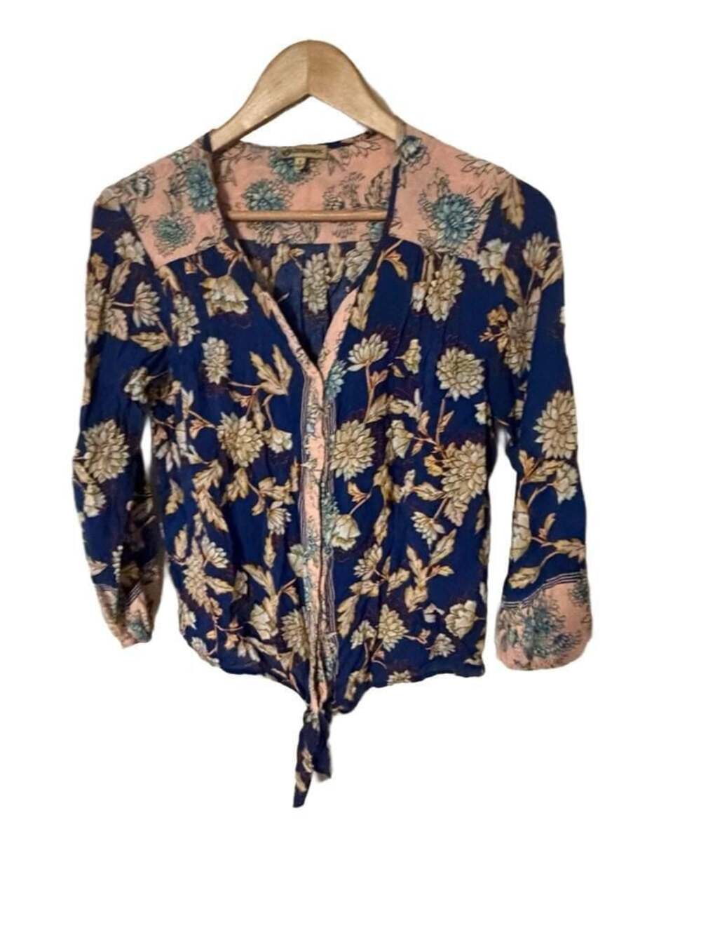 Democracy Floral Print Tie-Front Long Sleeve Blouse Size S